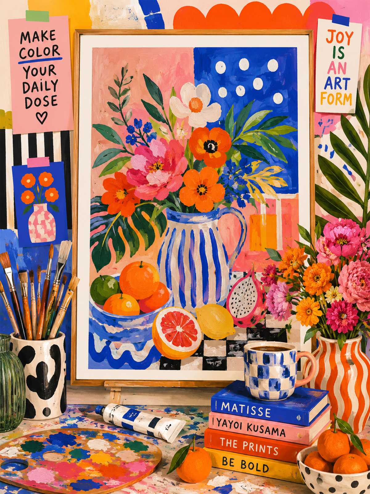 Poster - Livfullt Blomsterstilleben