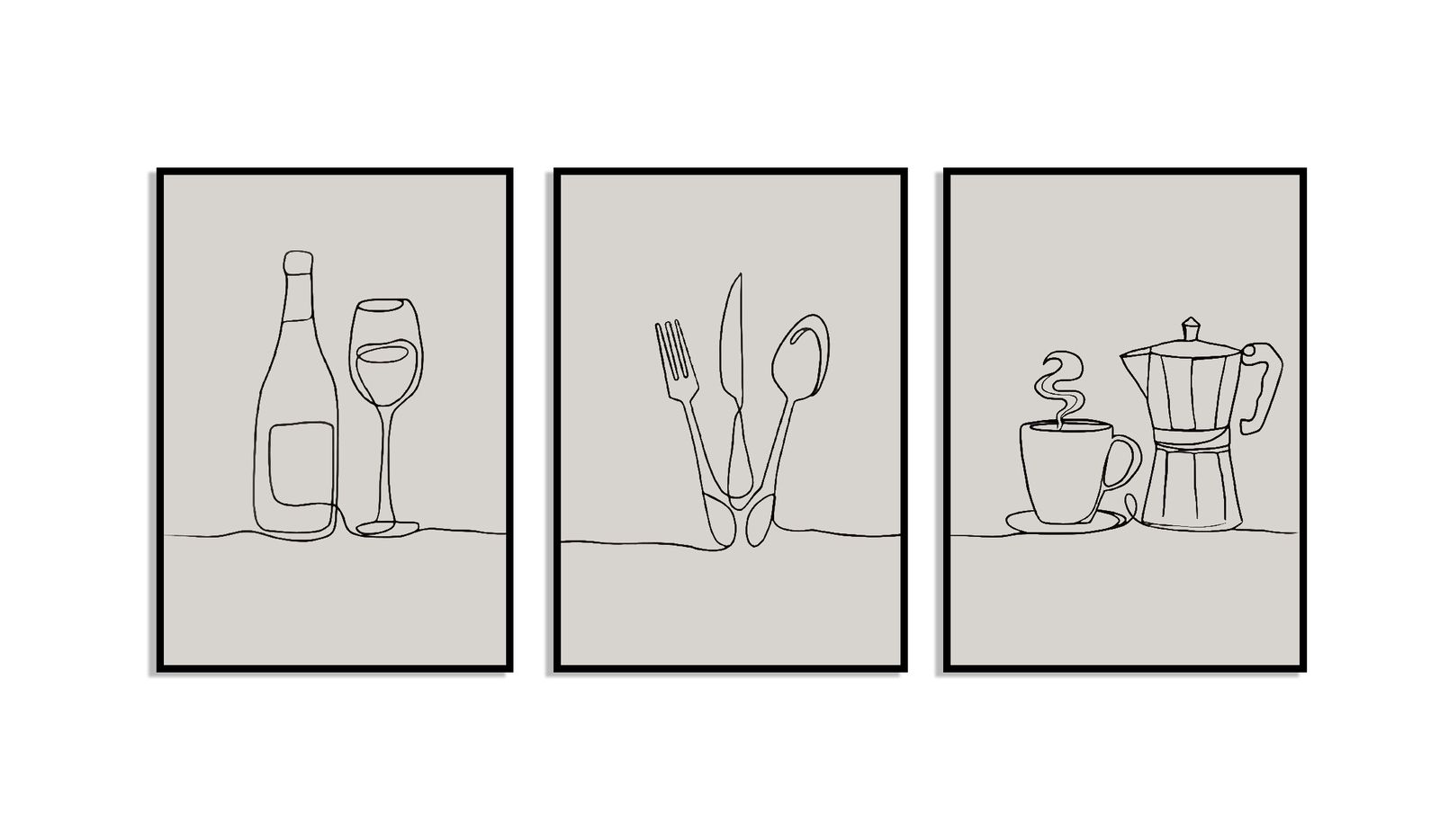 Minimalistisk Line Art Kök - Set av 3
