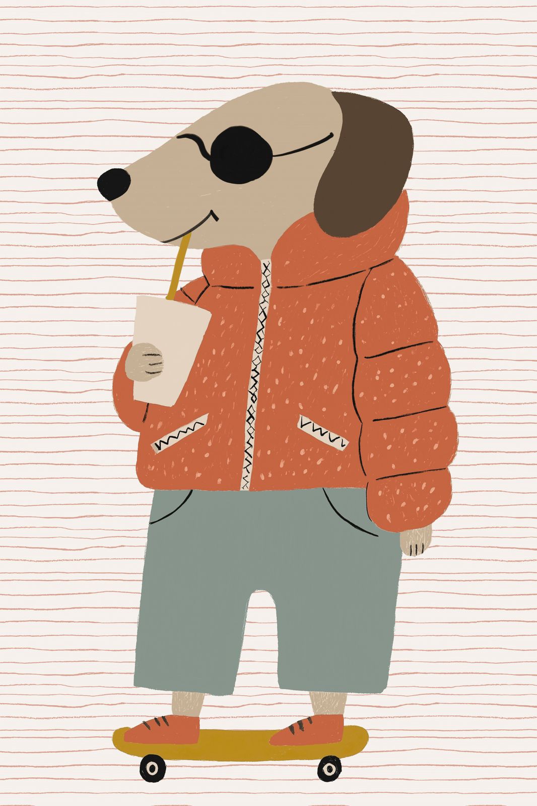 Poster - Trendig Hund Skateboard