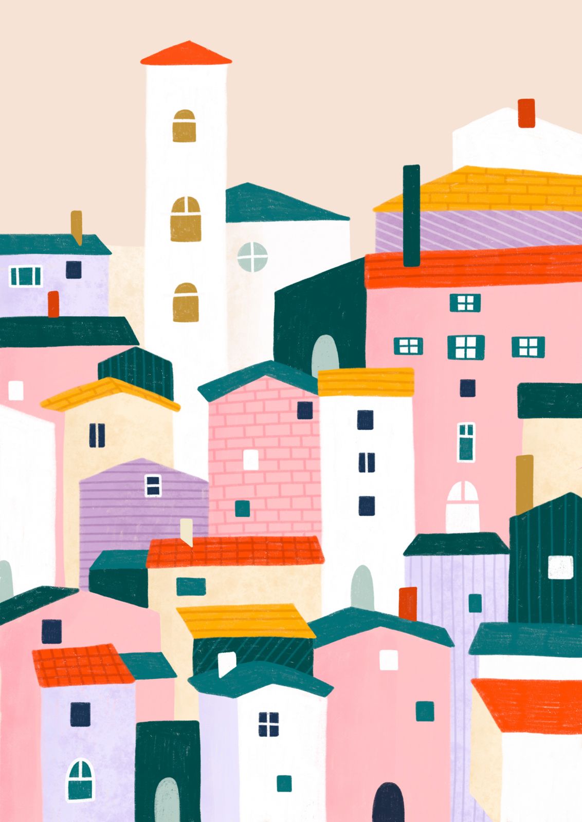 Poster - Färgglad Byillustration