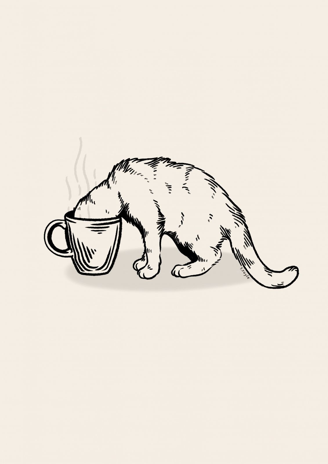 Poster - Katt med kaffemugg