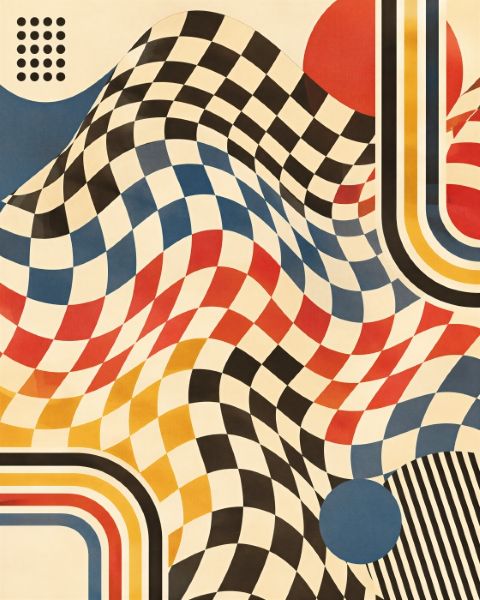Poster - Levande Abstrakt Schackmönsterdesign