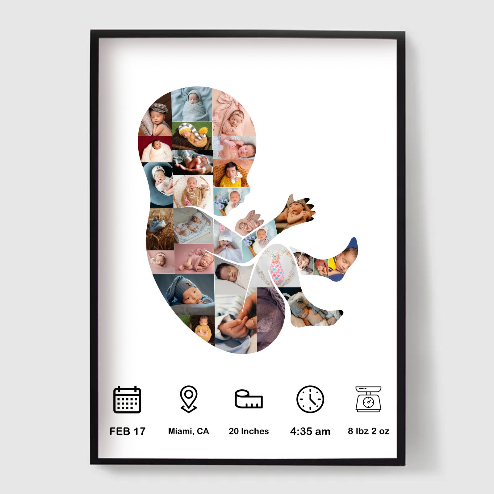 Personlig Poster - Fotokollage Födelseposter