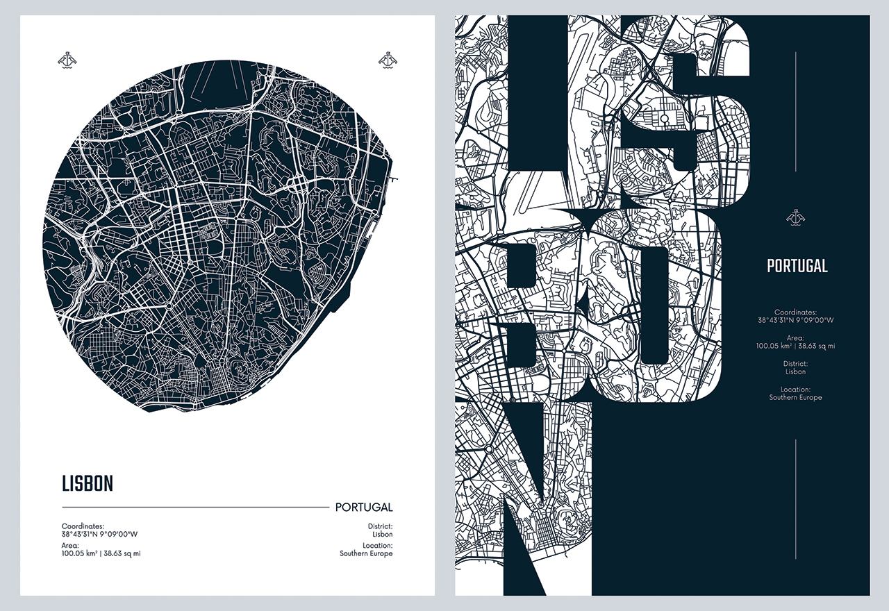 Poster - Lissabon Kartduo / Set om 2