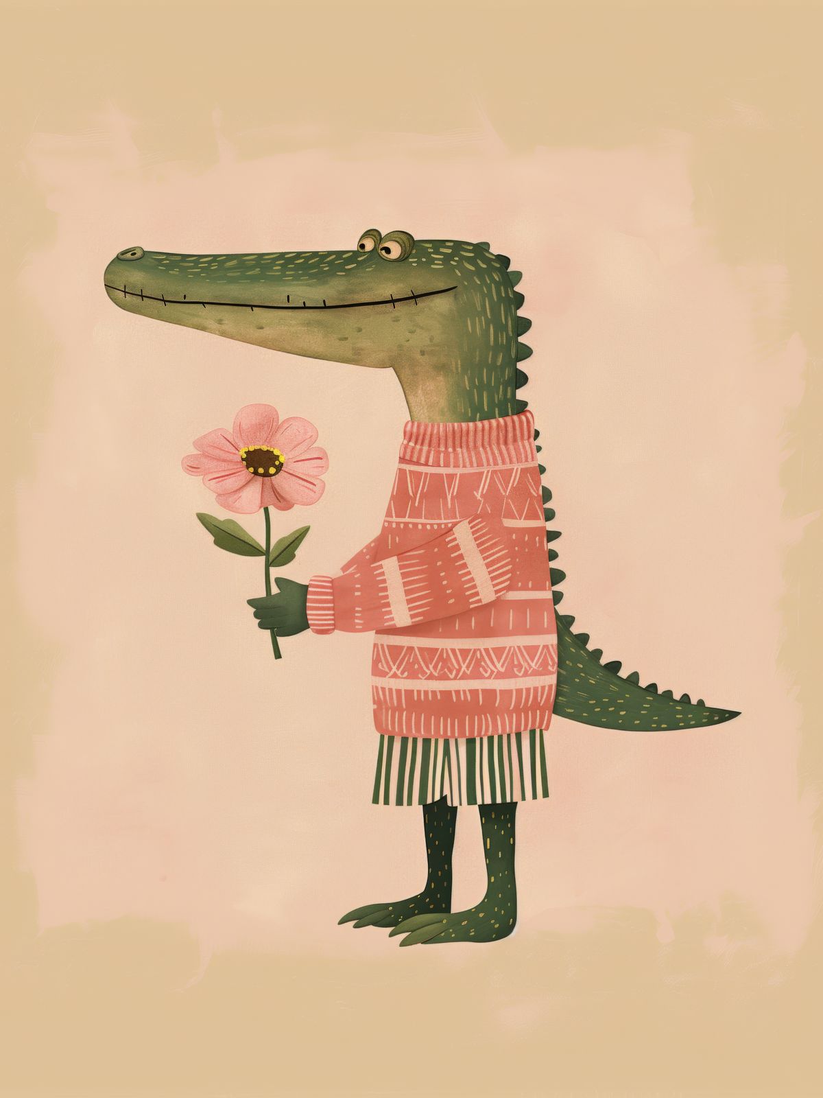 Poster - Krokodil med Blomma