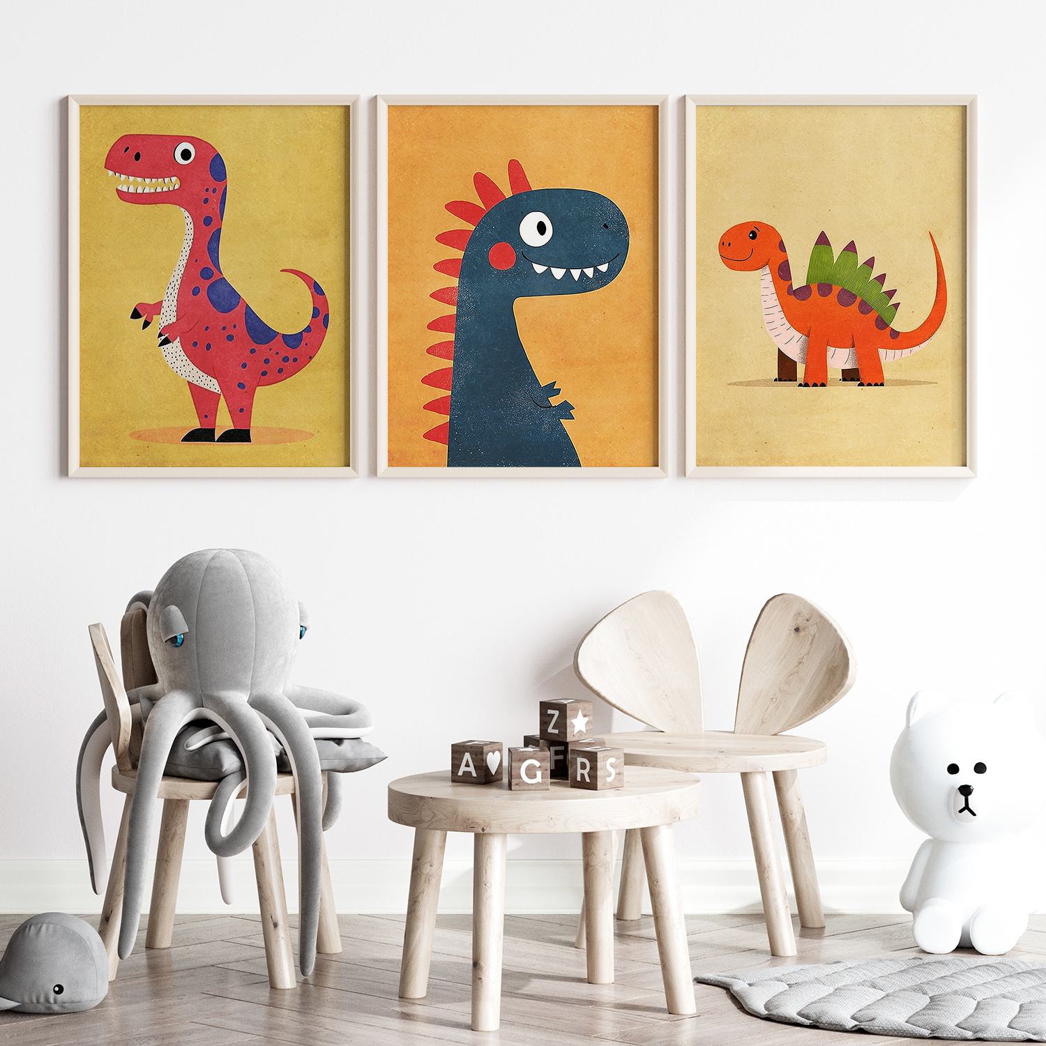 Poster - Tecknade Dinosaurier / Set om 3