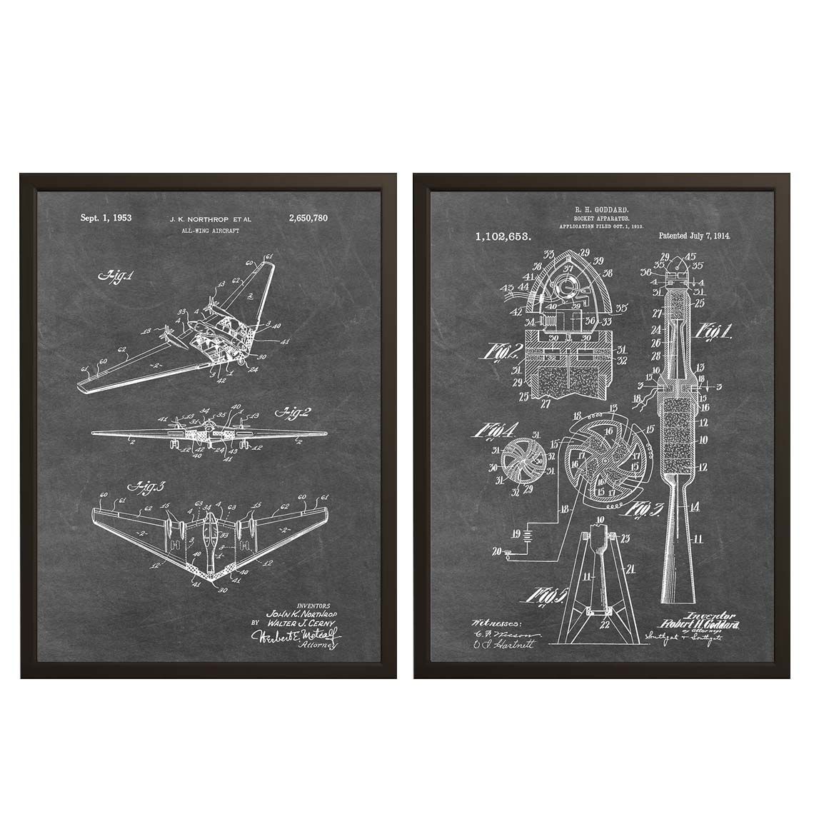Patentritningsaffisch - Raketer och Flygplan Set of 2