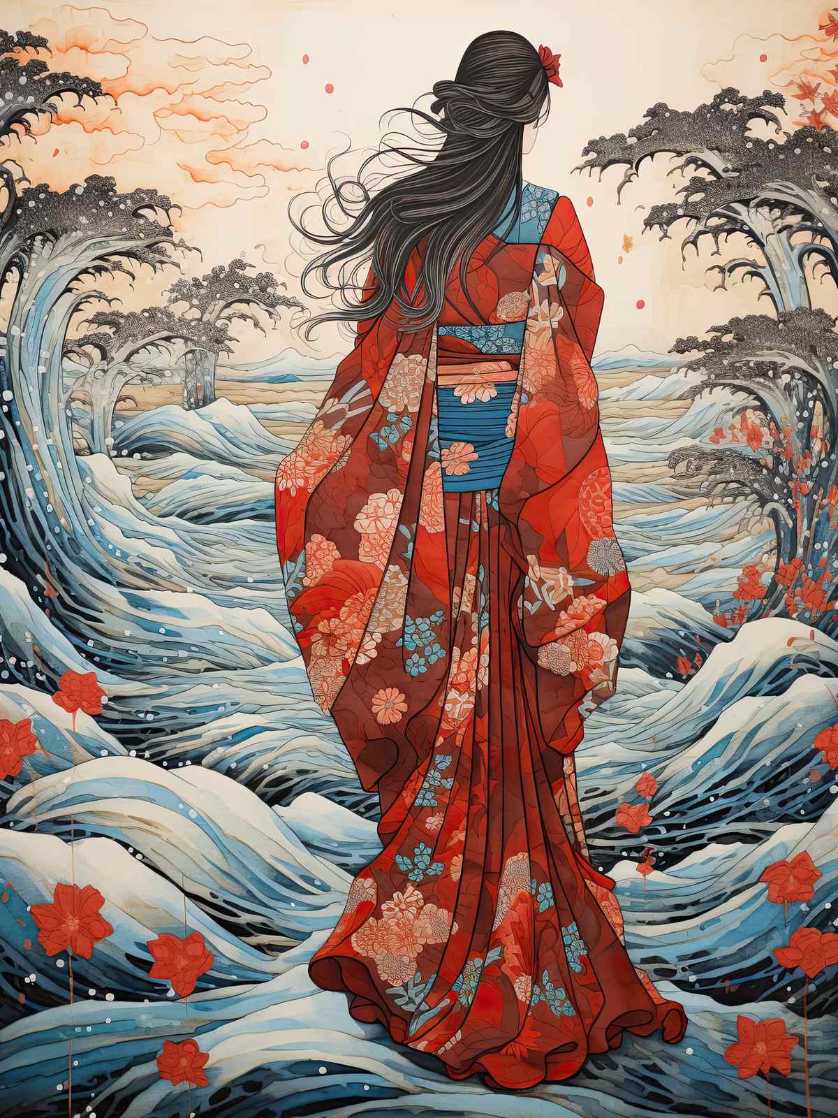 Poster - Geisha i vågorna