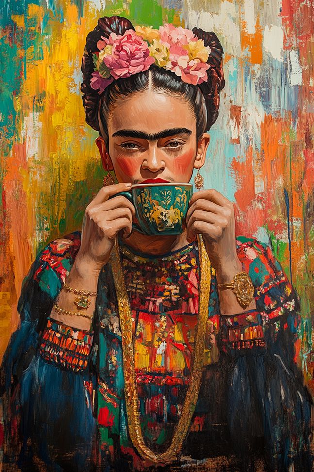 Affisch - Frida Kahlo med Kopp