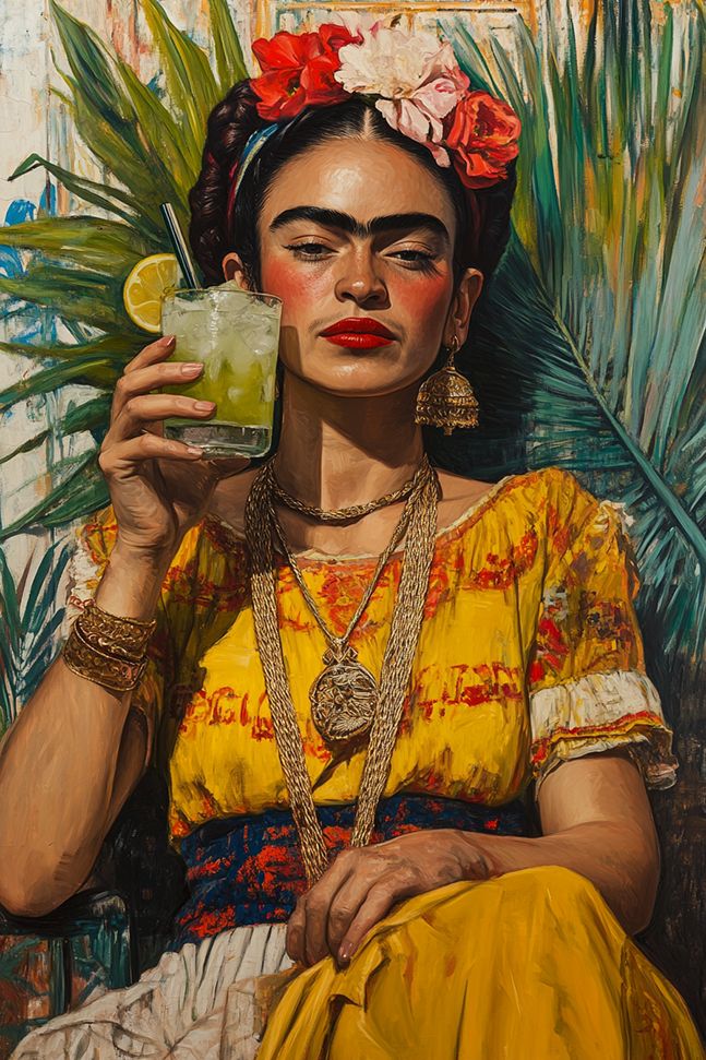Poster - Frida Kahlo med drink