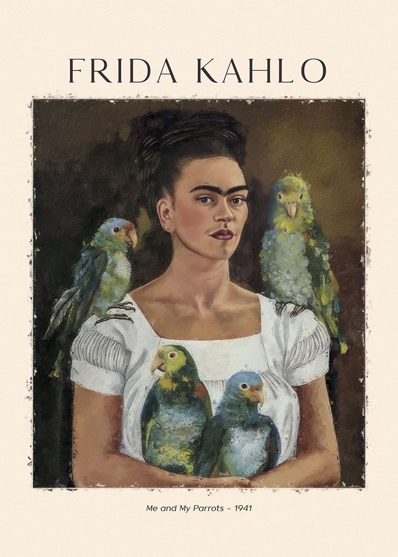 Poster - Frida Kahlo Jag och mina papegojor