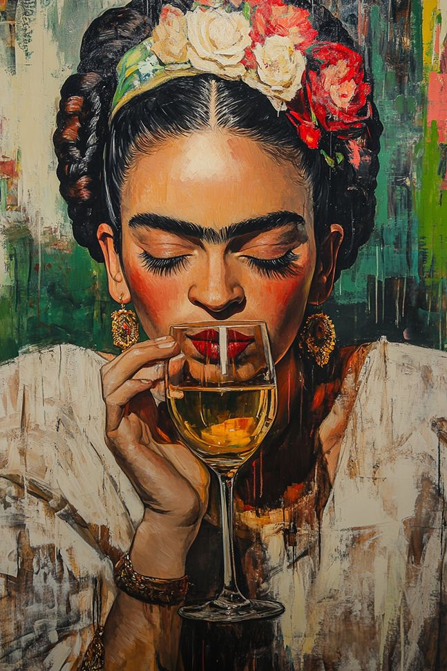 Poster - Frida Kahlo med Vin
