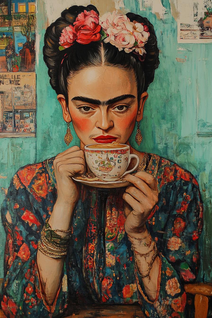Poster - Frida Kahlo med te