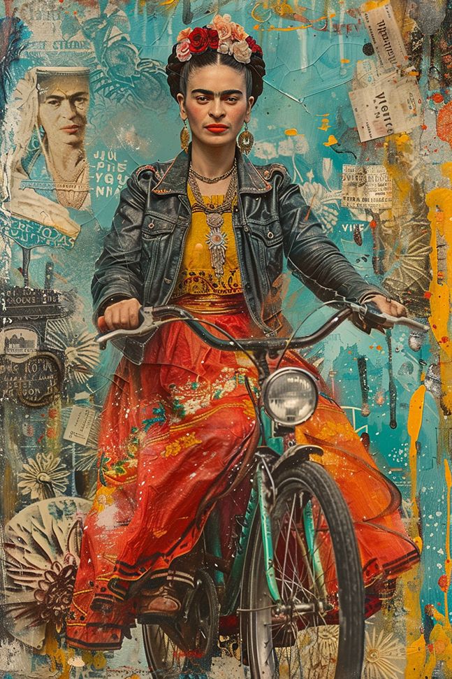 Poster - Frida Kahlo på cykel