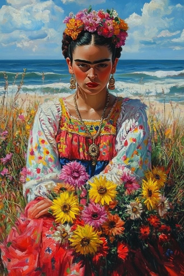 Poster - Frida Kahlo med blommor