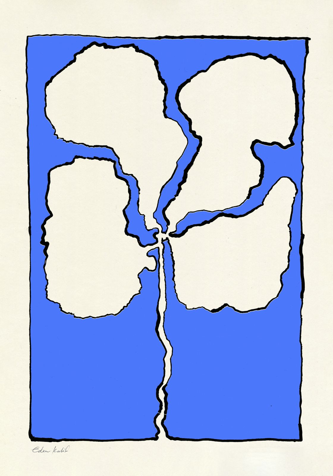 Poster - Blå Blomster Abstrakt