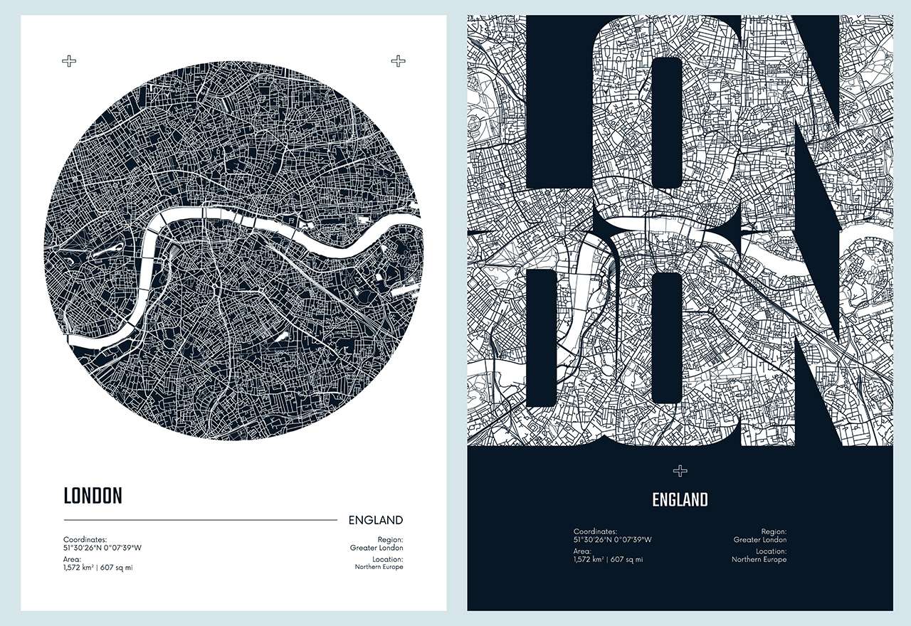 Poster - London Karta / Set om 2