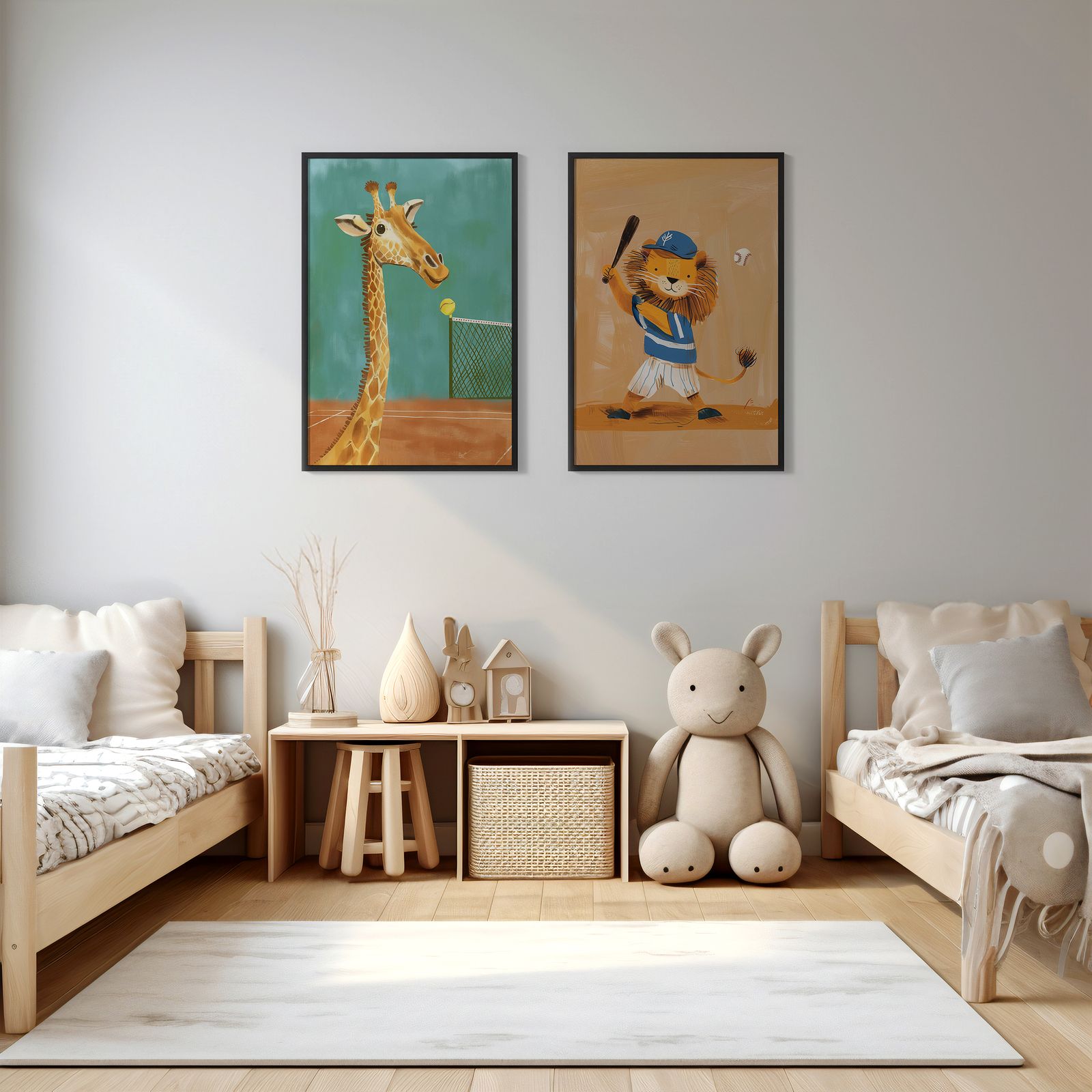 Poster - Giraff och Lejon Sport / Set av 2