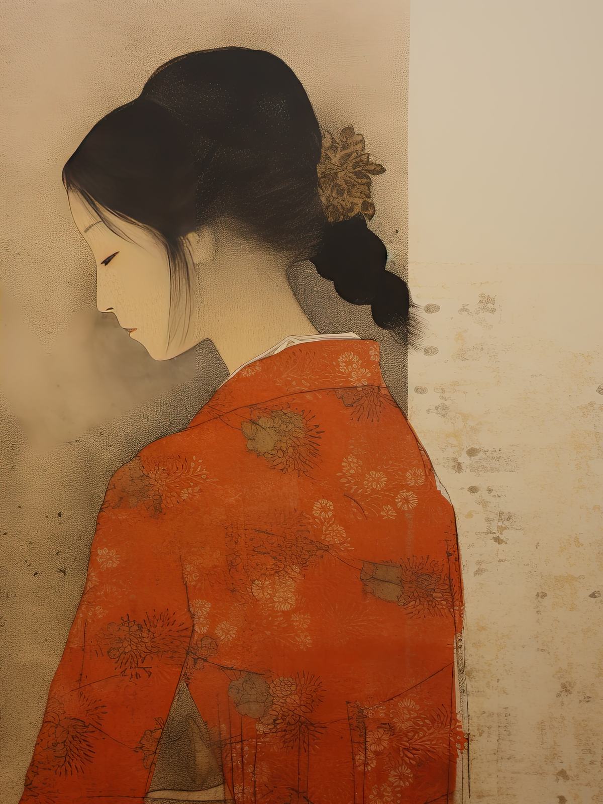 Affisch - Kvinna i Röd Kimono