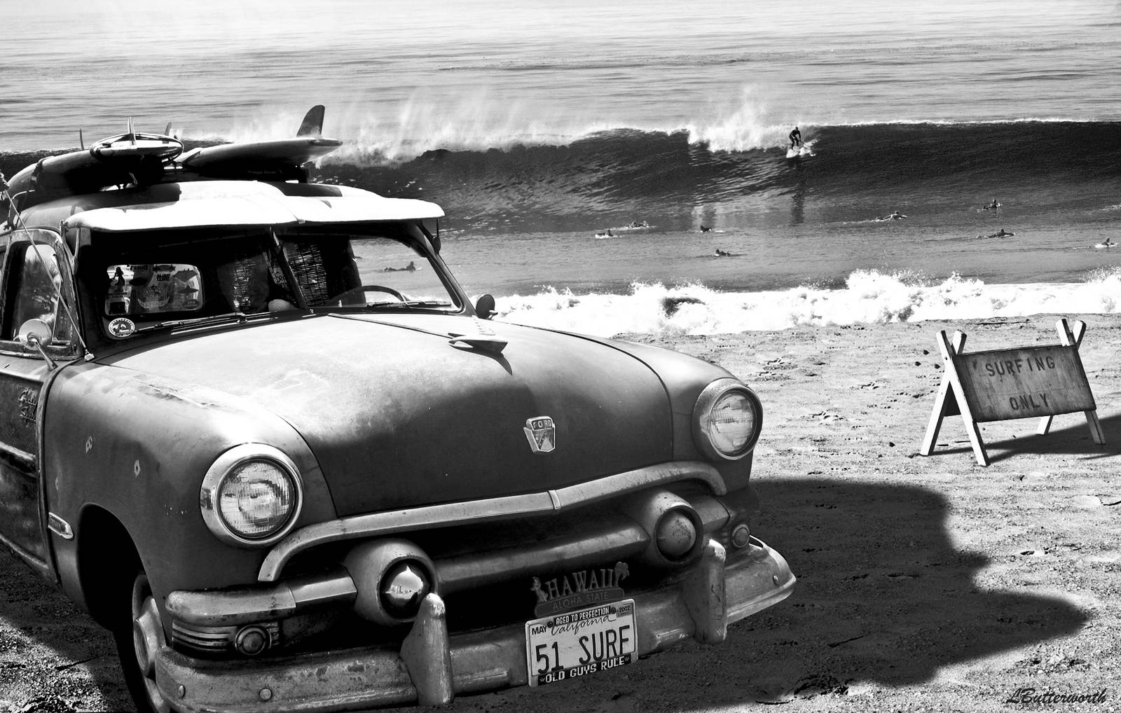 Poster - Surfing Vintage Bil