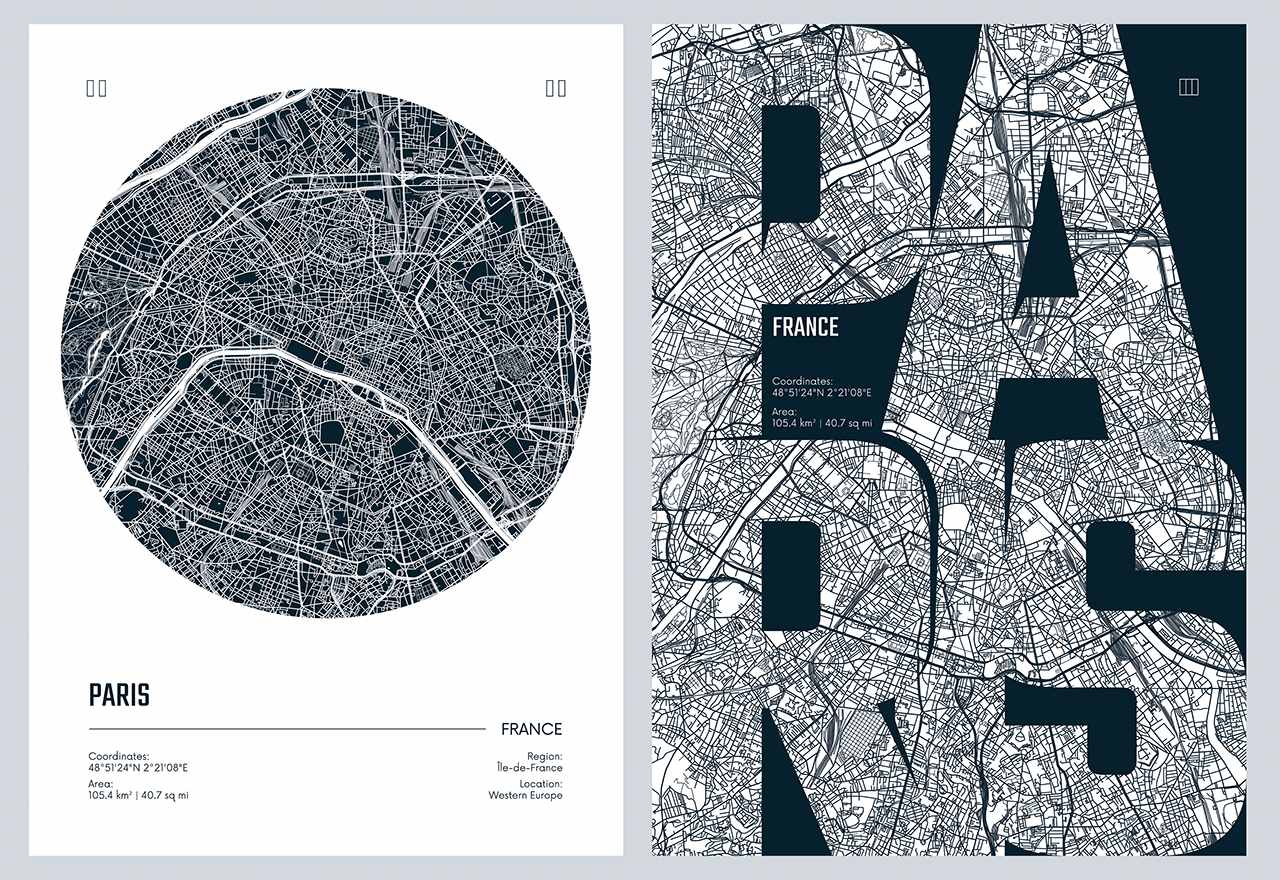 Poster - Paris Kartkonst / Set med 2