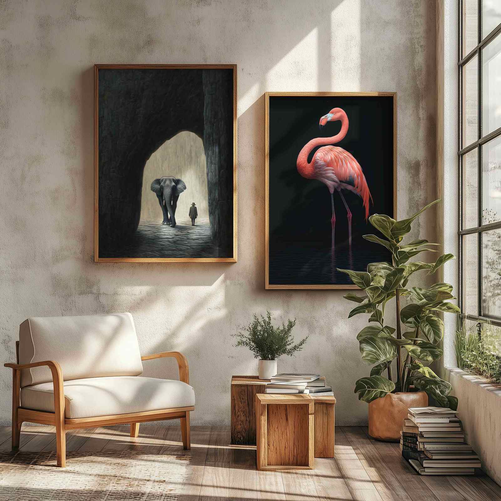 Poster - Flamingo och Elefant / Set om 2