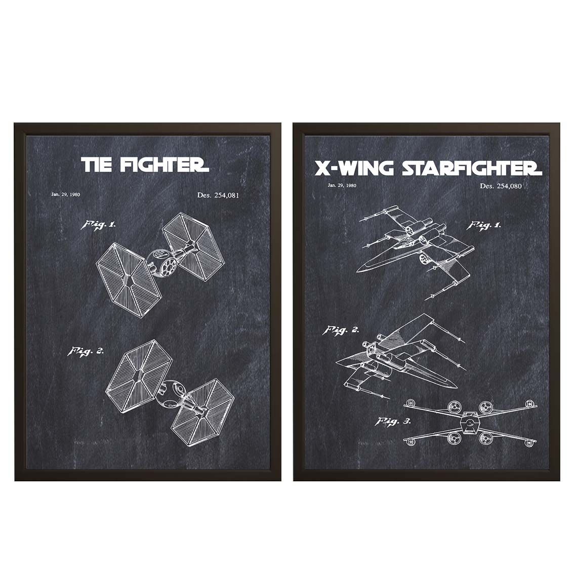 Patentritning Poster - X-Wing och TIE Fighter / Set av 2