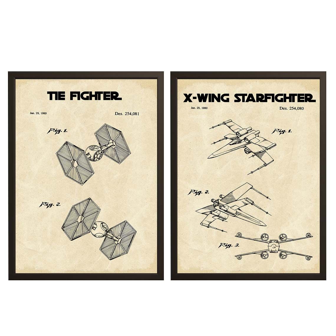 Patentritning Poster - X-Wing och TIE Fighter / Set av 2
