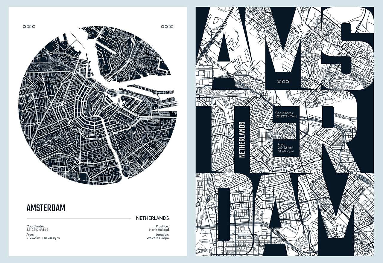 Poster - Amsterdam Kartkonst / Set med 2