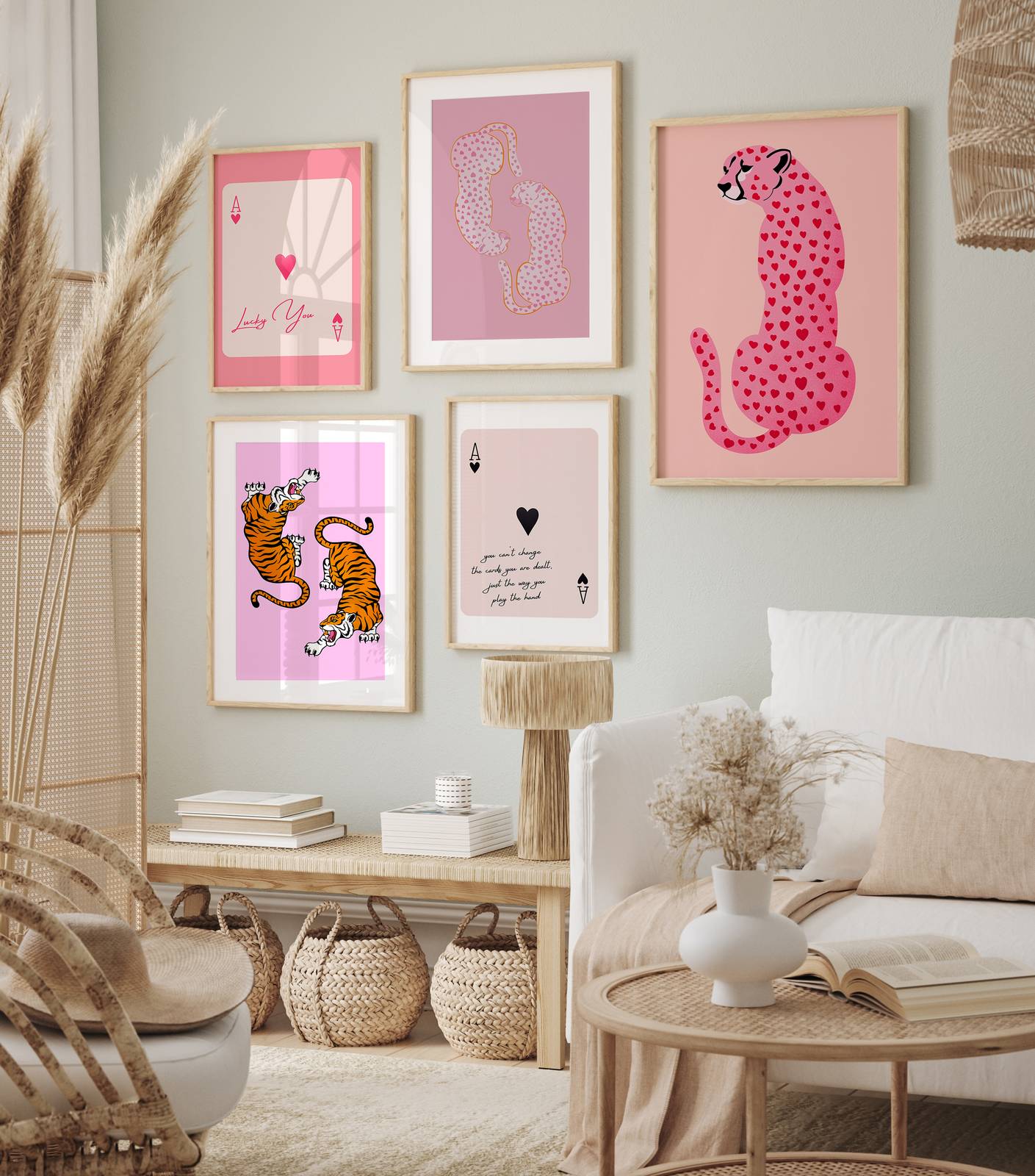 Poster - Färgglada Tigrar och Hjärtan / Set of 5