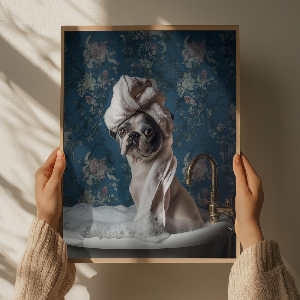 Poster - Elegant Mops i Bubbelbad