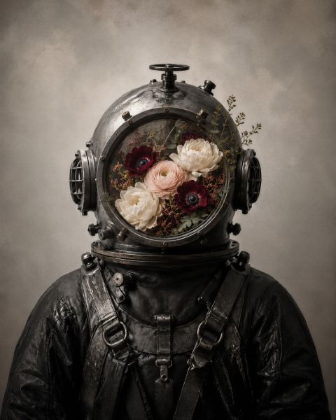 Poster - Dykhjälm med blommor