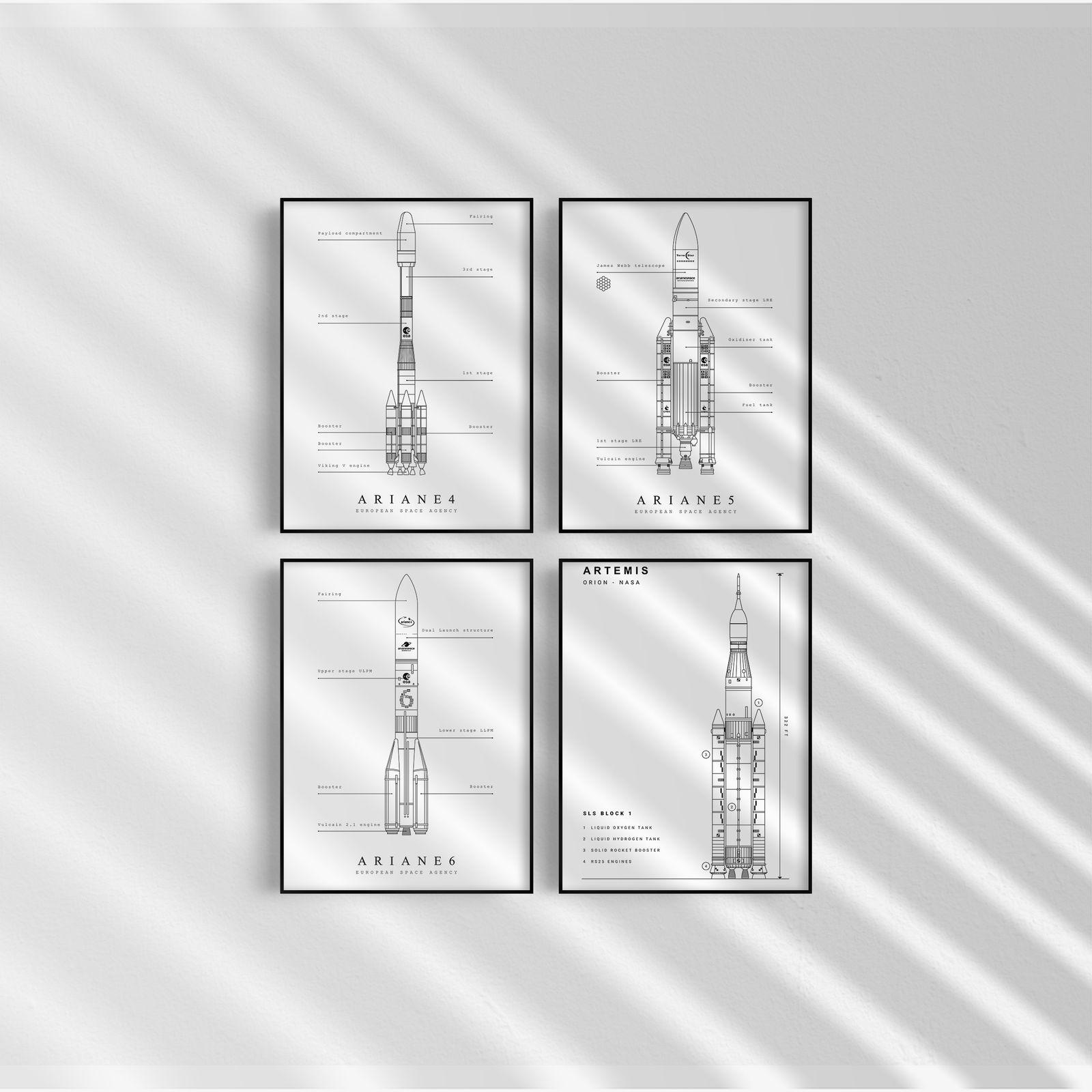 Patenträtt Ritning Poster - Rakett Designer / Set om 4
