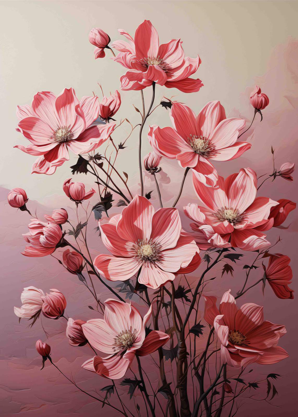 Poster - Rosa Blomsterglädje