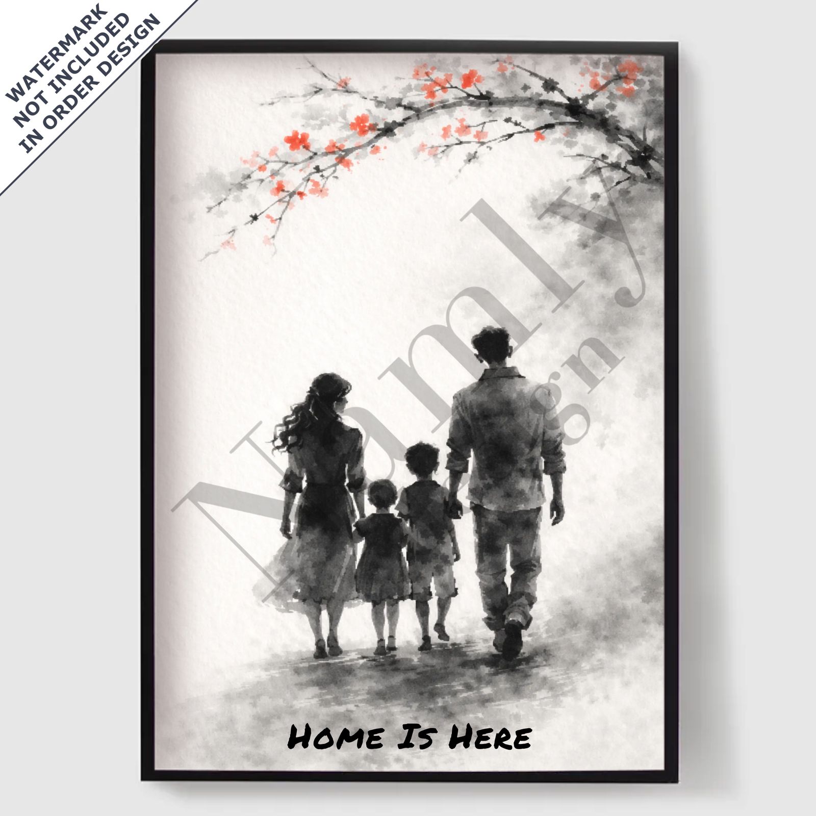 Personlig Poster - Japansk Bläck Familjeporträtt - AI Poster