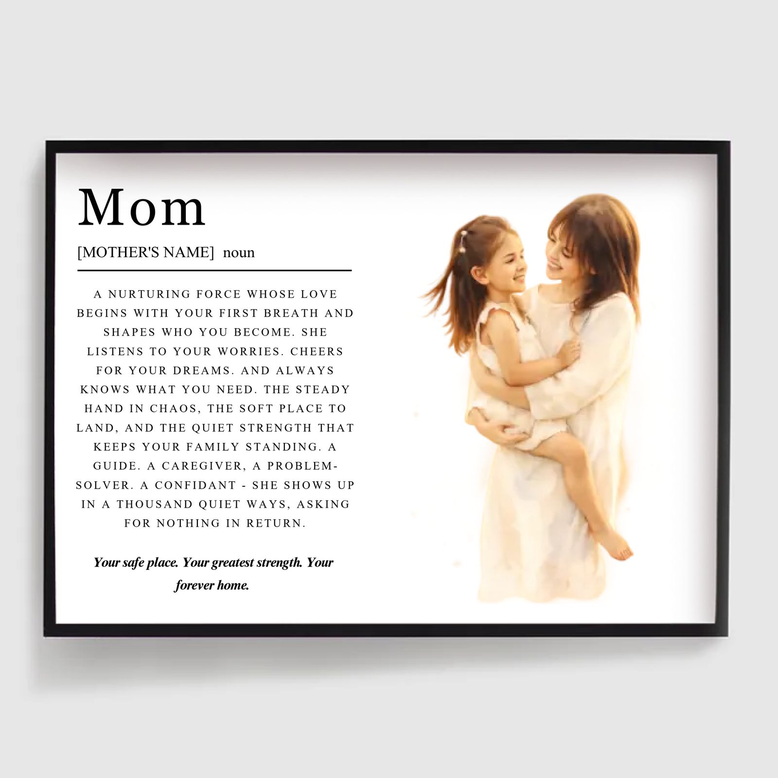 Personlig Poster - Mamma Definition med Akvarellfoto - AI Poster