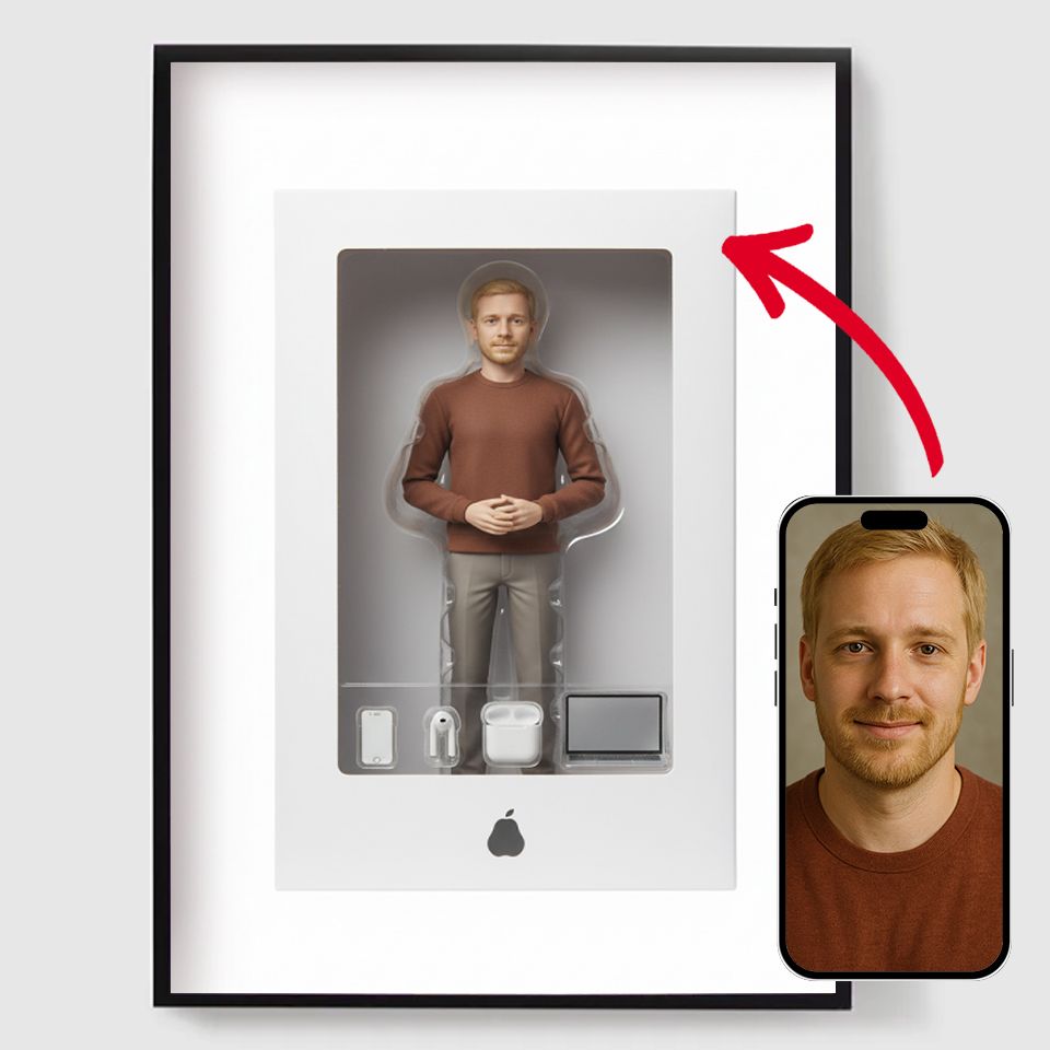 Personlig affisch – Minimalistisk actionfigursbox – AI-affisch