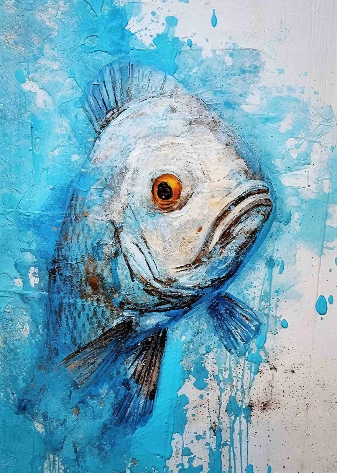 Affisch - Blå Fisk Konst