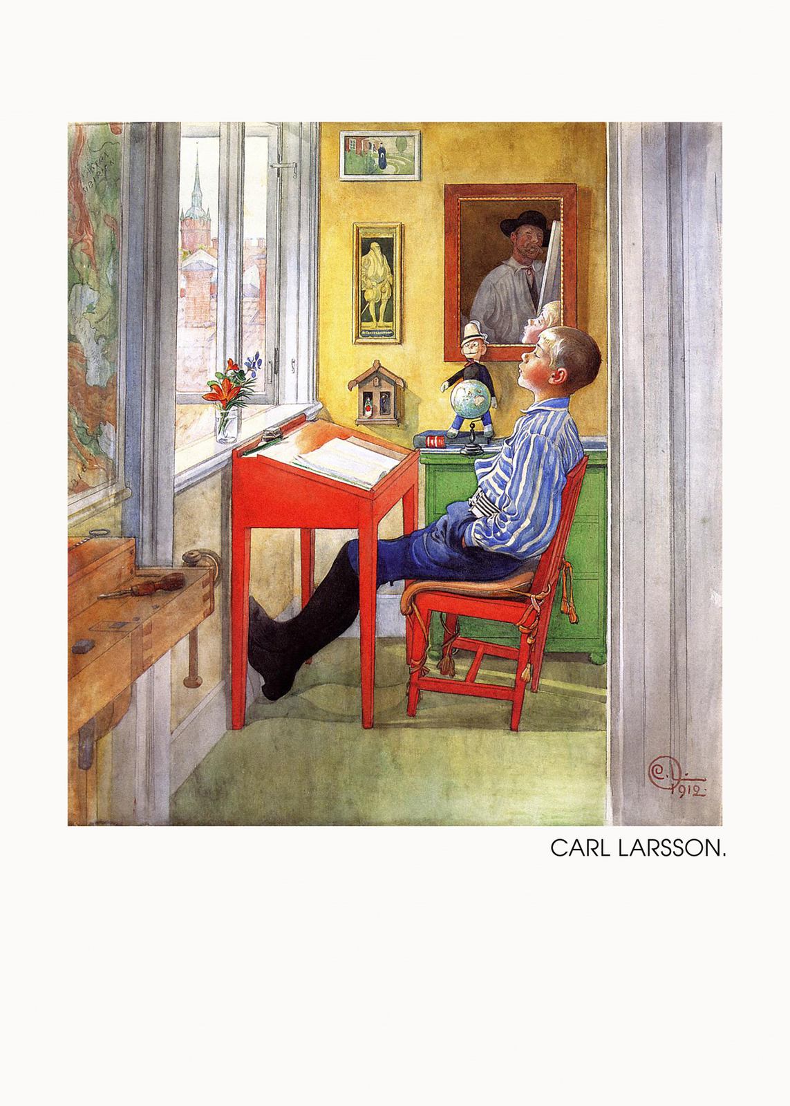 Poster - Carl Larsson / Läsande pojke