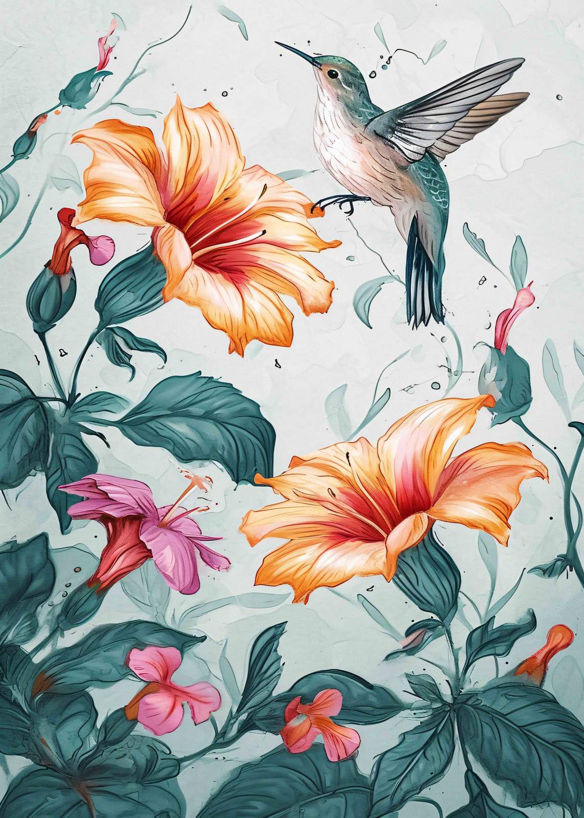 Poster - Kolibri och Blommor