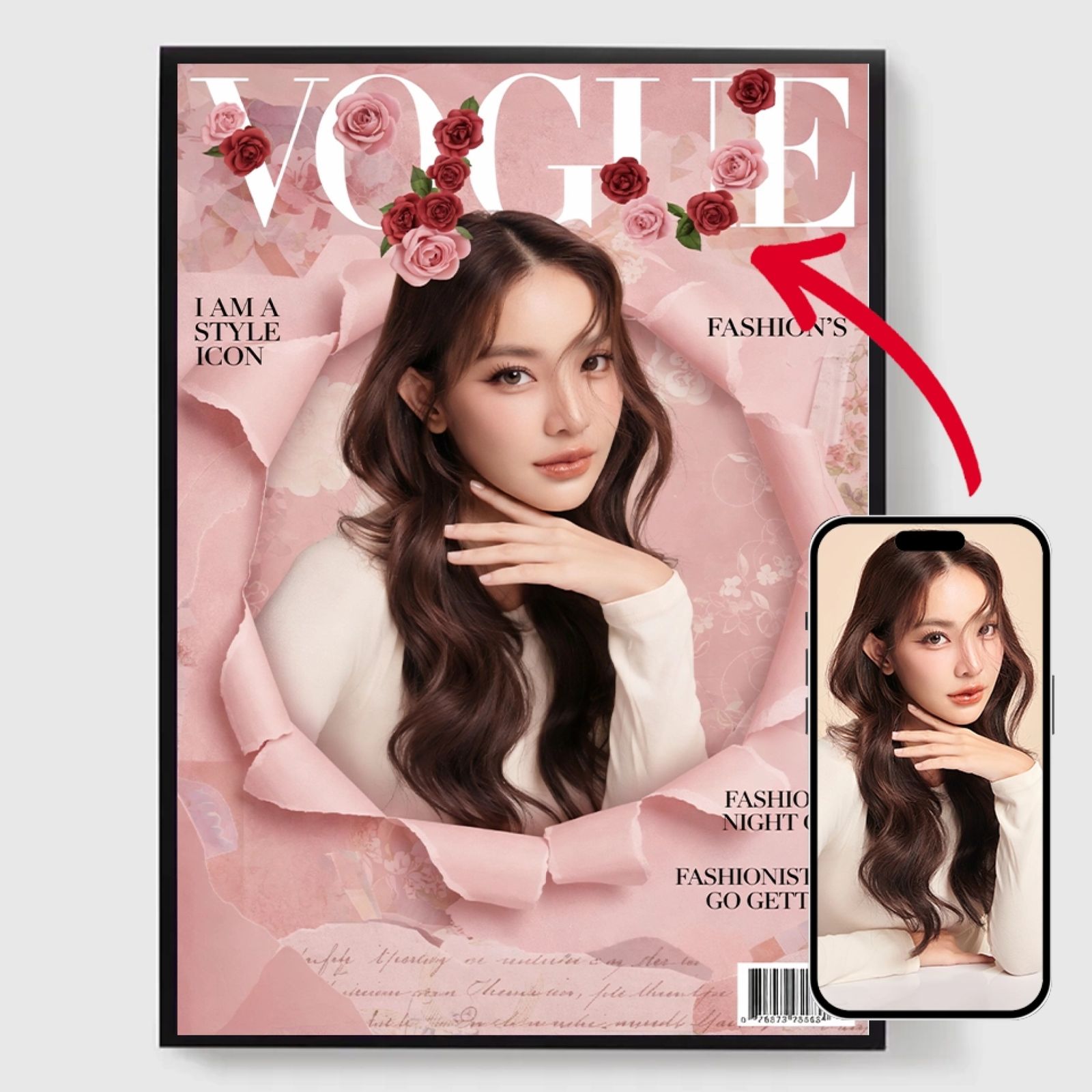 Personlig Poster - Vogue Rose Porträtt - AI Poster