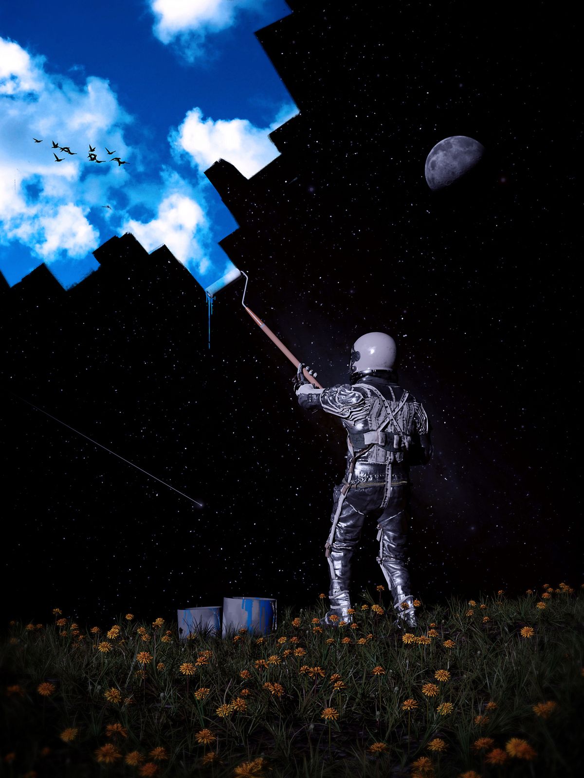 Poster - Astronaut Målar Himlen