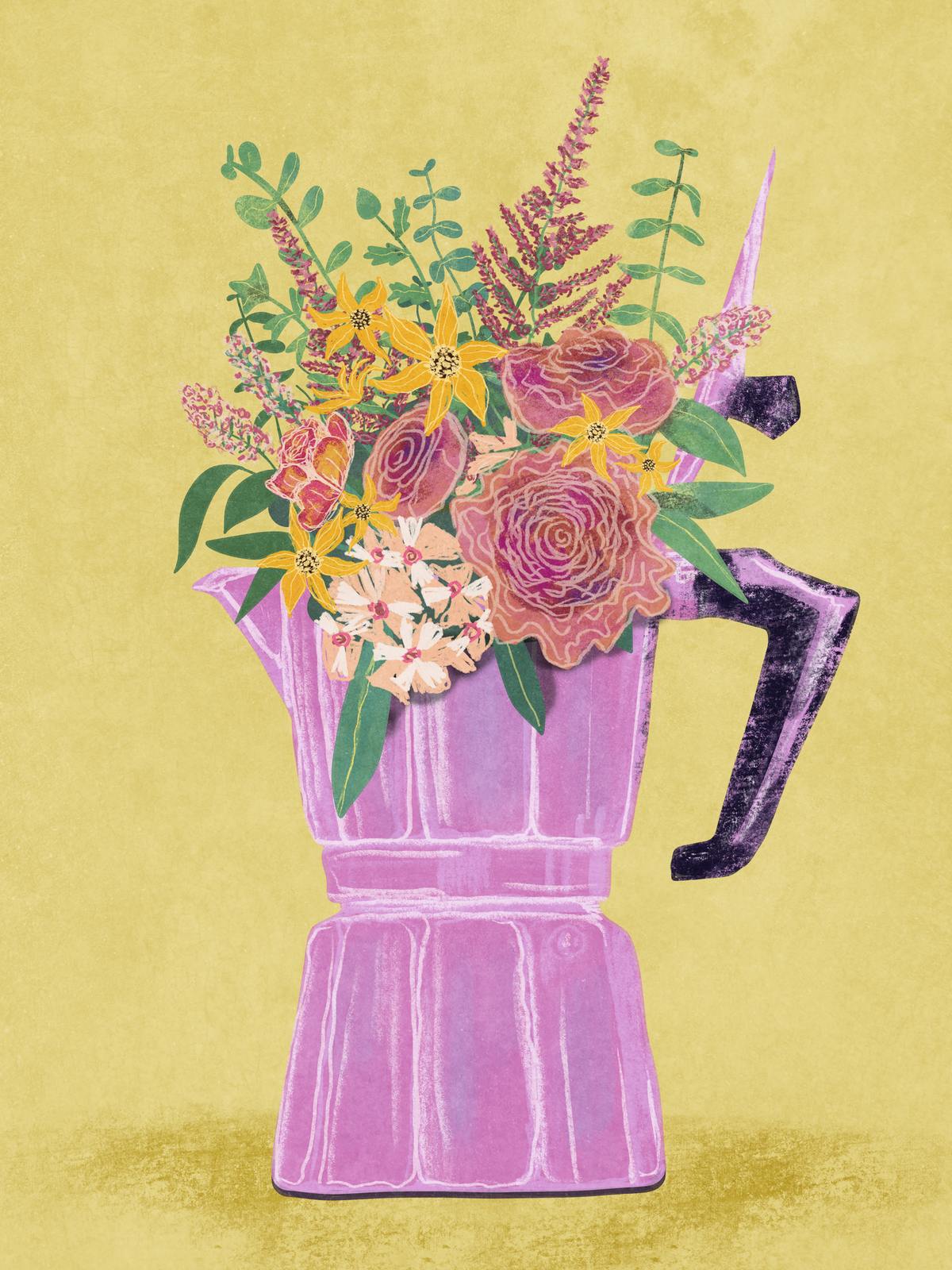 Poster - Blommig Kaffekanna