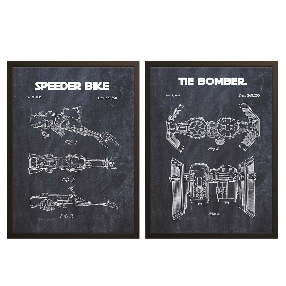 Patentritningsposter - Speeder Bike och TIE Bomber / Set av 2