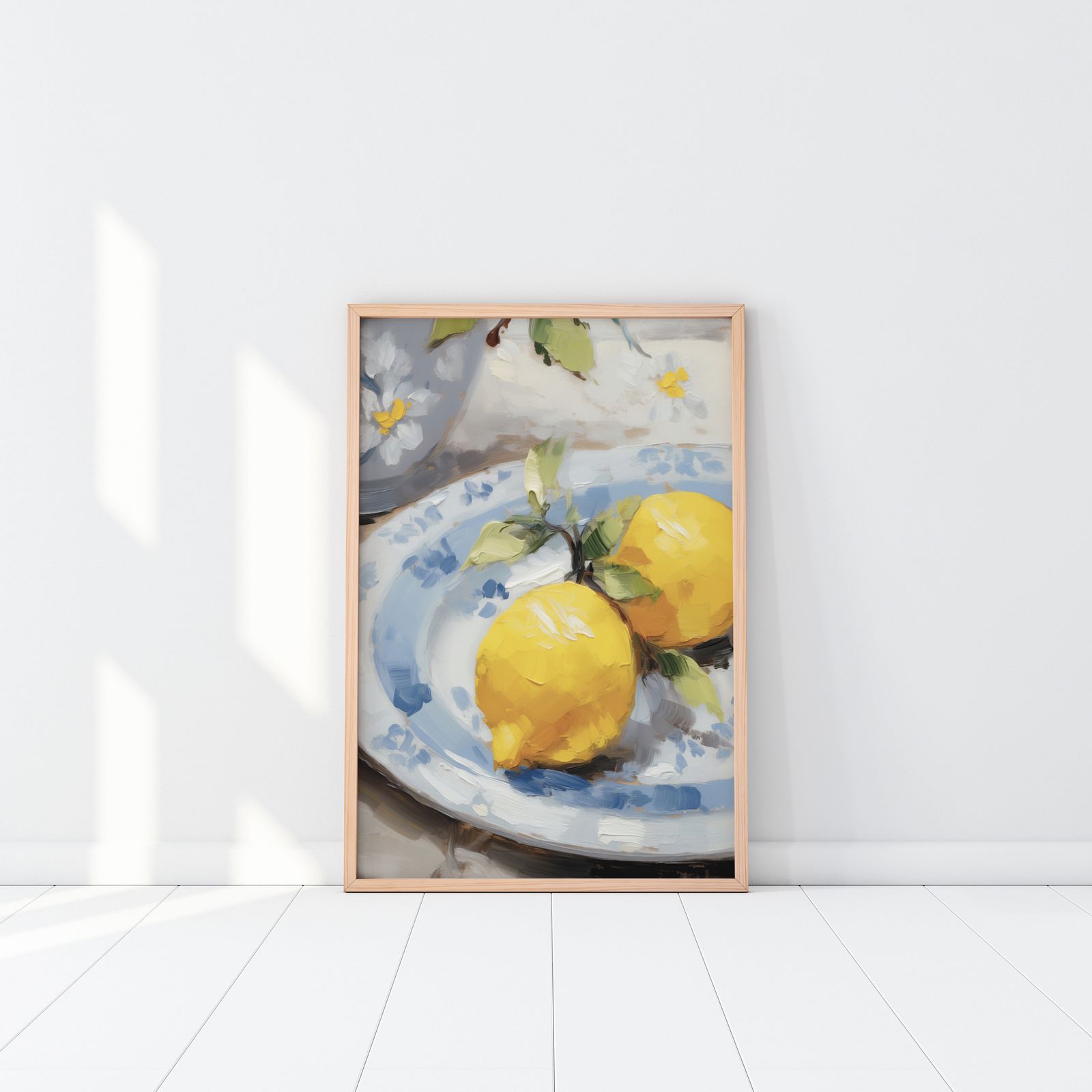 Poster - Citroner på Blå Tallrik