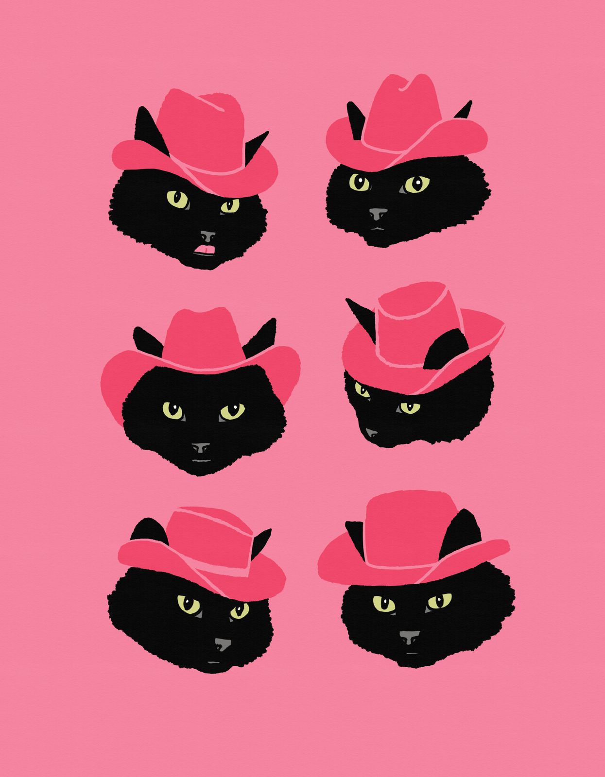 Poster - Svarta Katter med Rosa Hattar