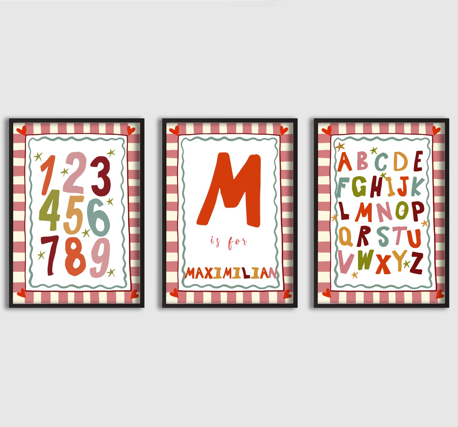 Personlig Poster - Barnkammarens Väggkonst Set - Set om 3