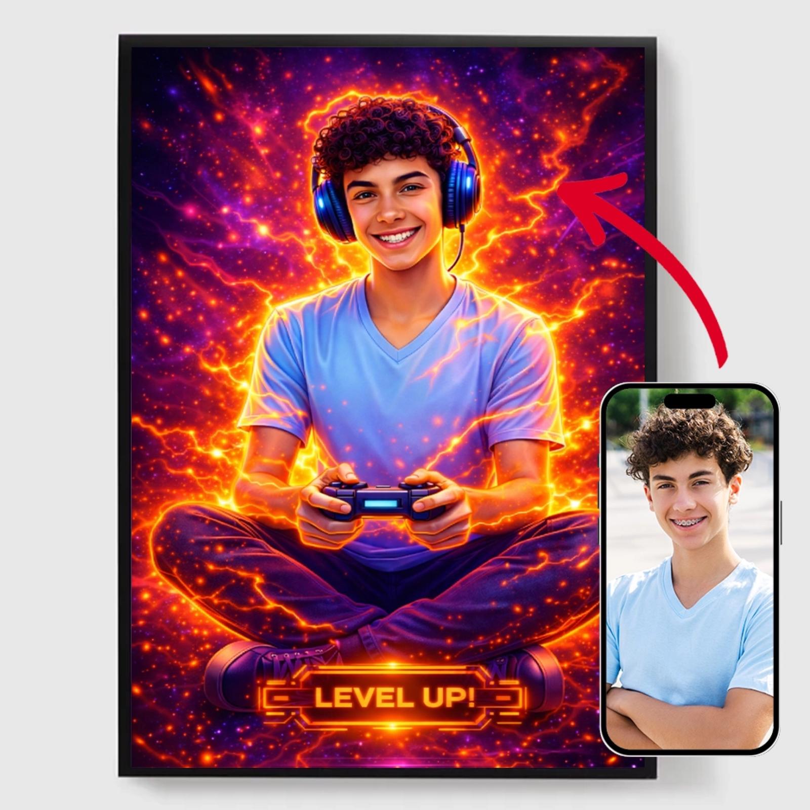 Personlig Poster - Neon Gamer Poster - AI Poster