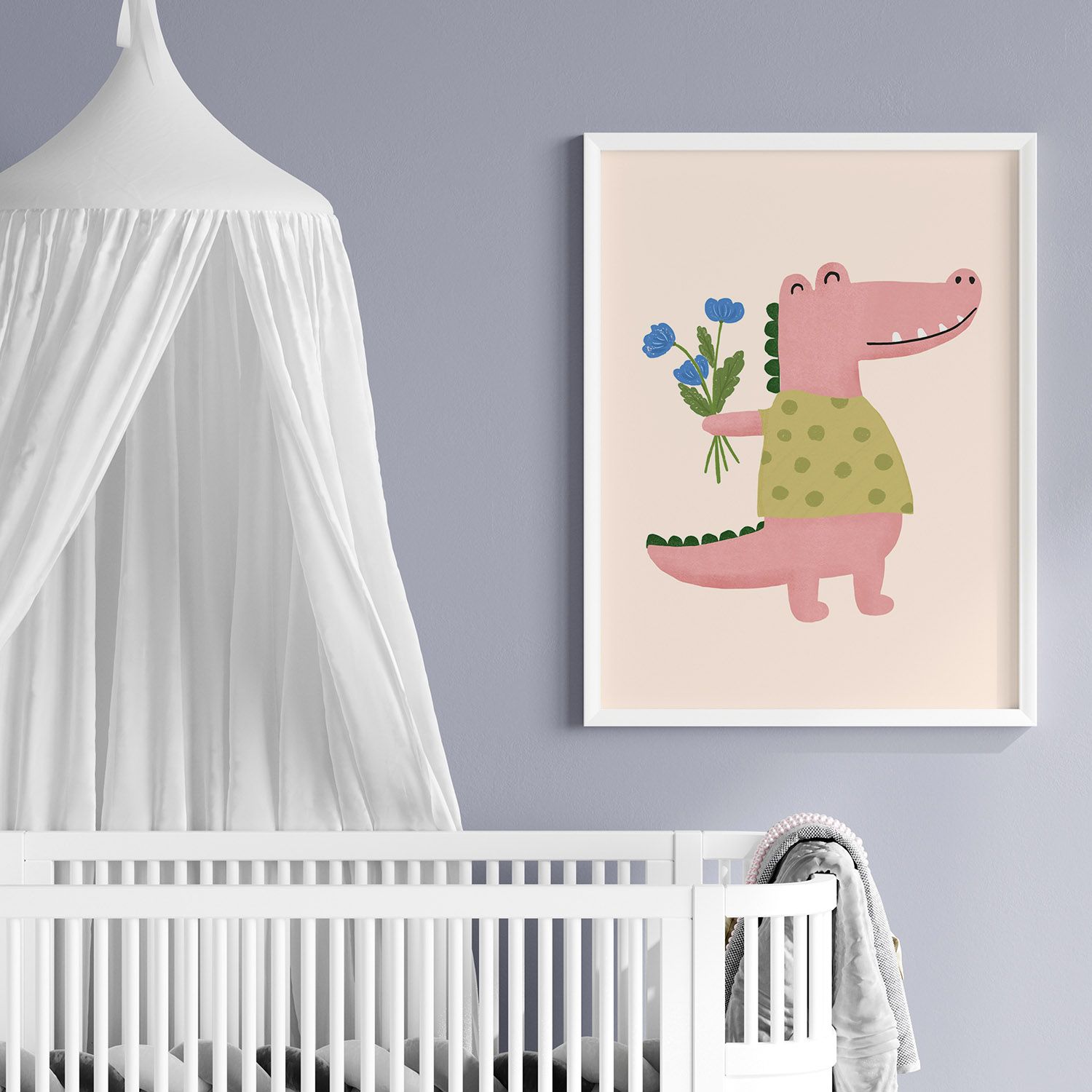 Poster - Rosa Dinosaurie med Blommor