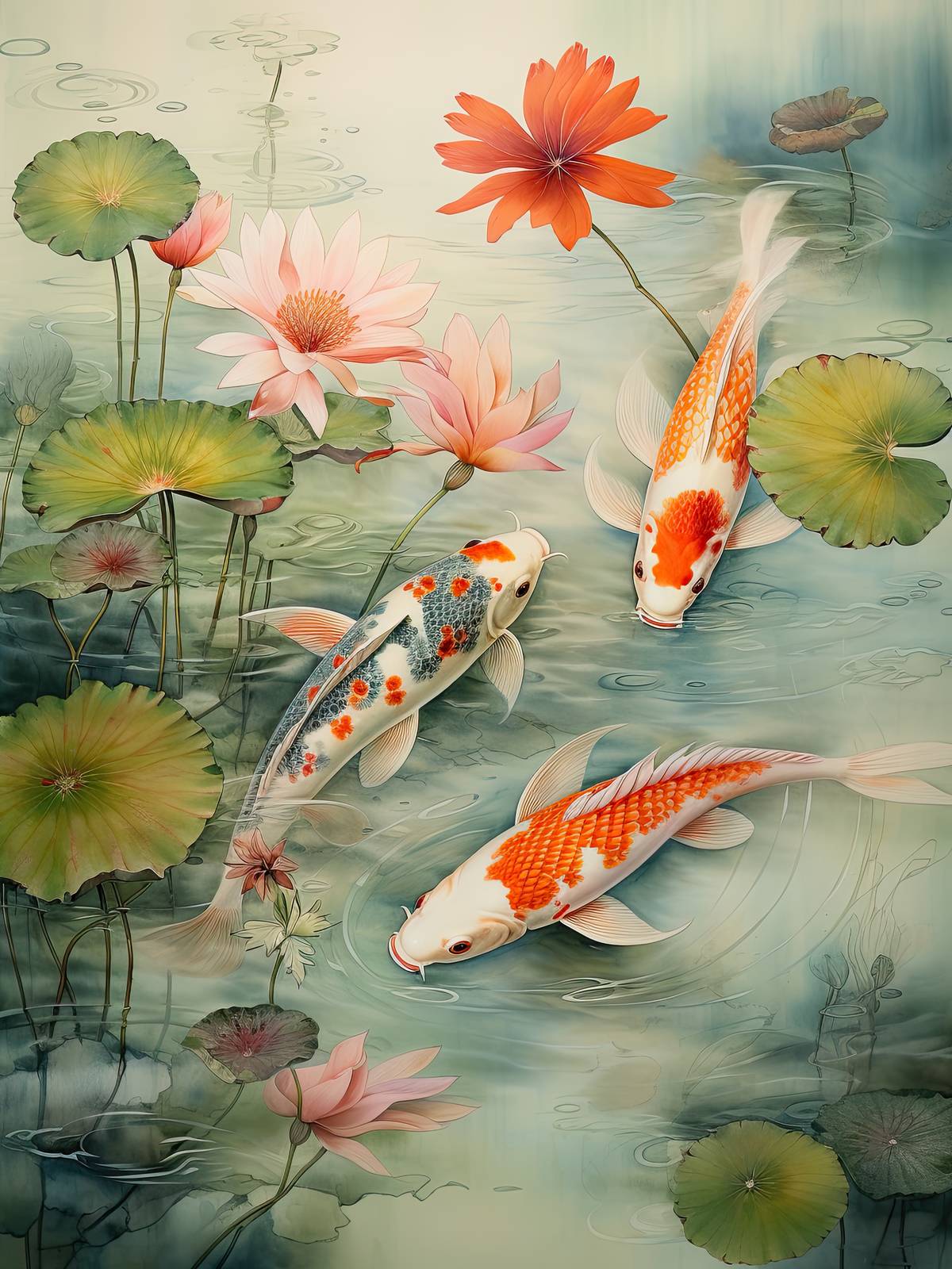 Poster - Koi Fisk i Damm